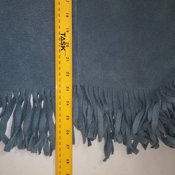 Togo Drawstring High Neck Blue Fleece Fringed Ends Poncho - Picture 5 of 7